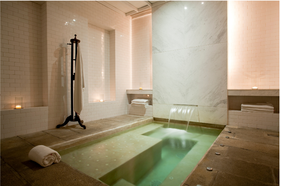 A soaking pool for relaxing at a beautiful spa sanctuary.