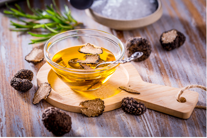 a picture of truffles and olive oil.