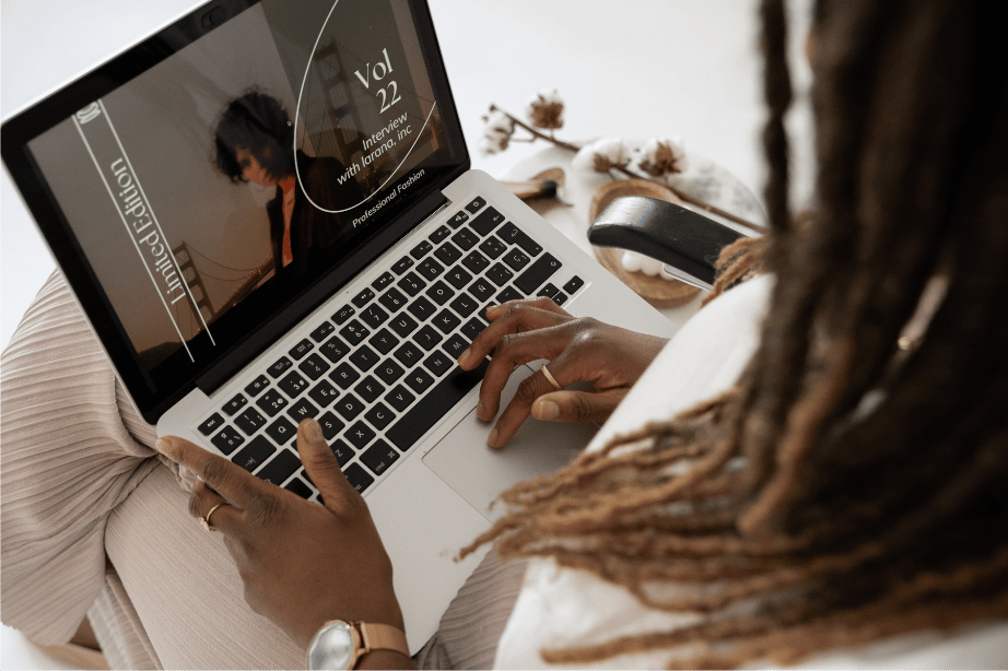 A career woman working on her laptop.