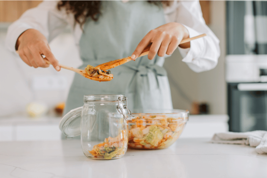  A picture of kimchi as a healthy addition to meals.