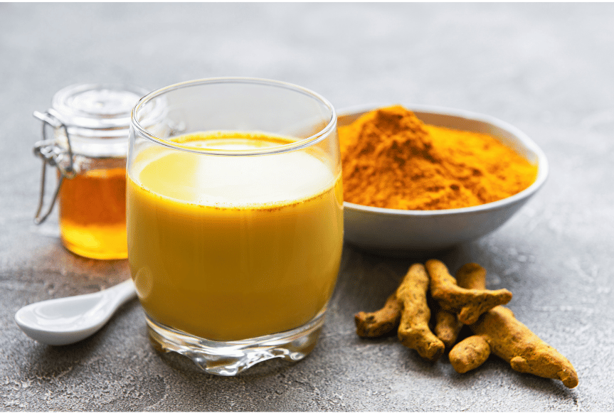  A picture of turmeric and golden milk as a healthy addition to the diet.