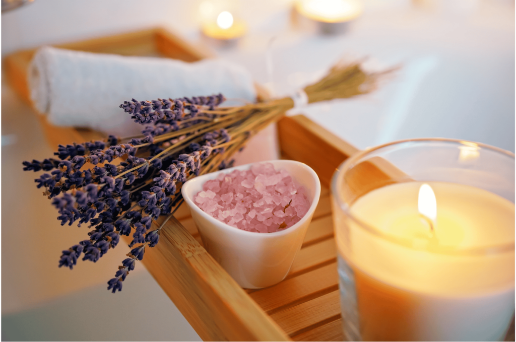 Lavender and sea salt bath as a wellness ritual.