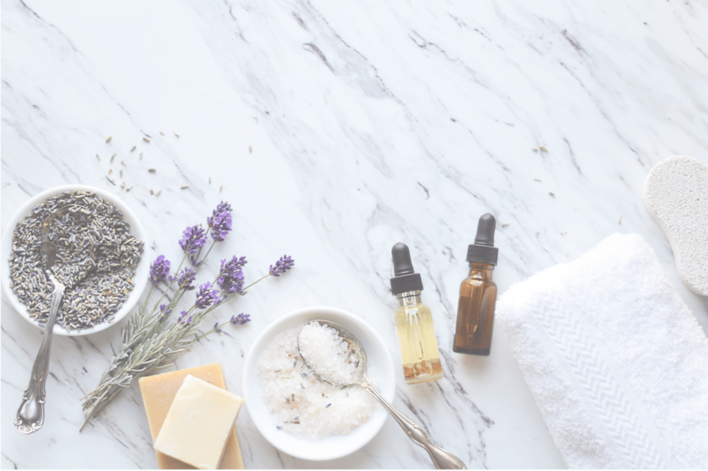 Examples of items on an at home spa day checklist.