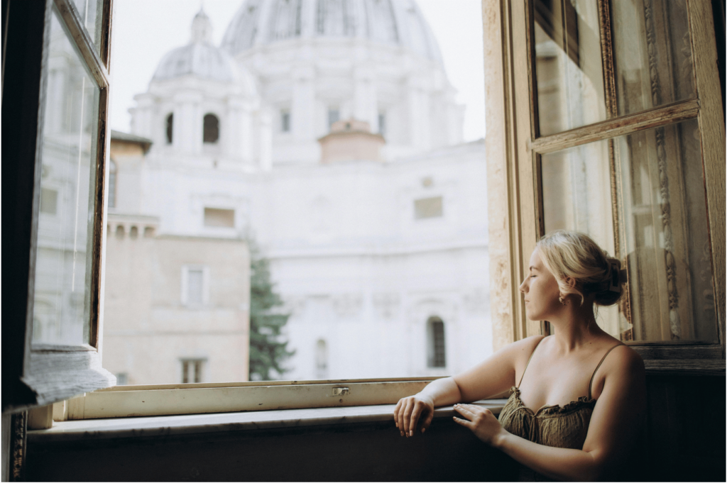 The sacred feminine as a woman savoring beauty and spaciousness.