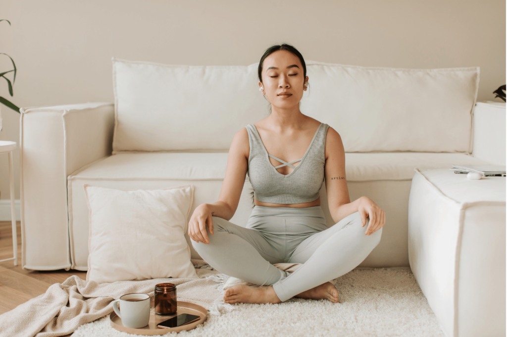 A woman using her stress relief kit.